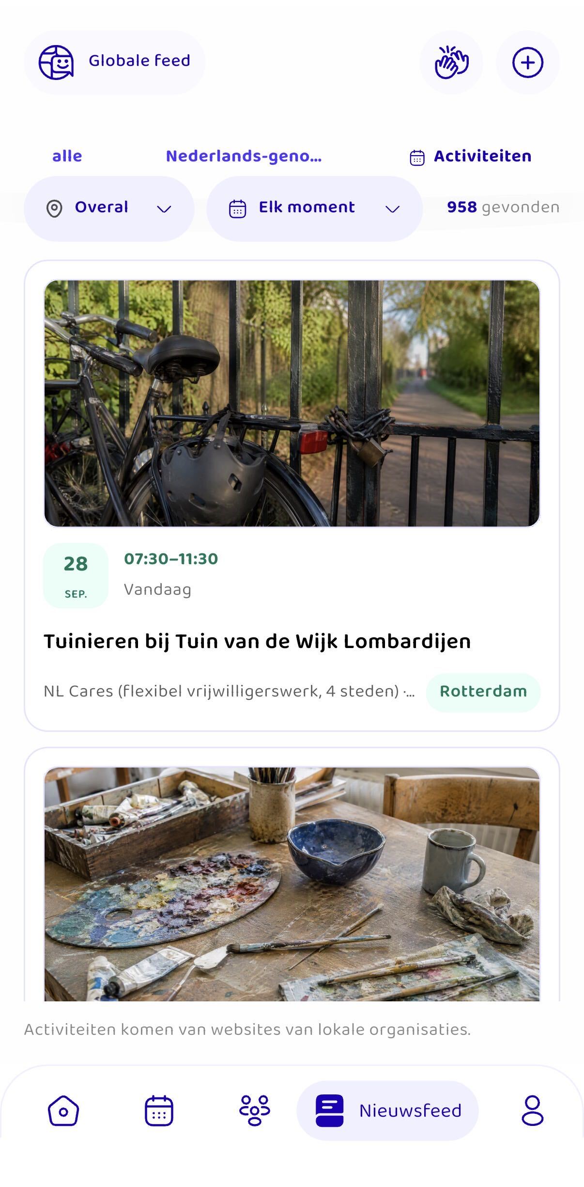 Taaly app - Globale feed