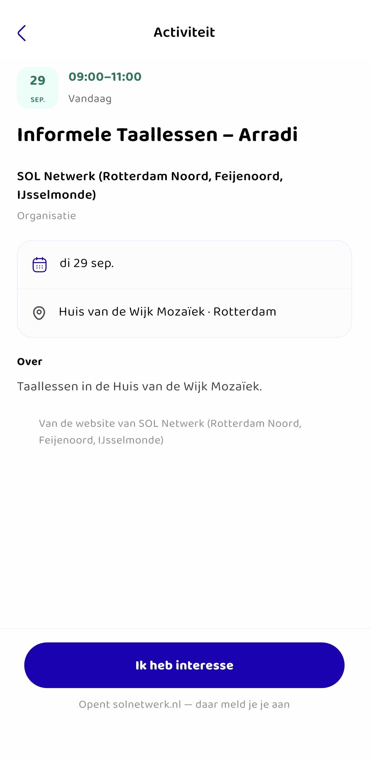 Taaly app - Activiteit detail