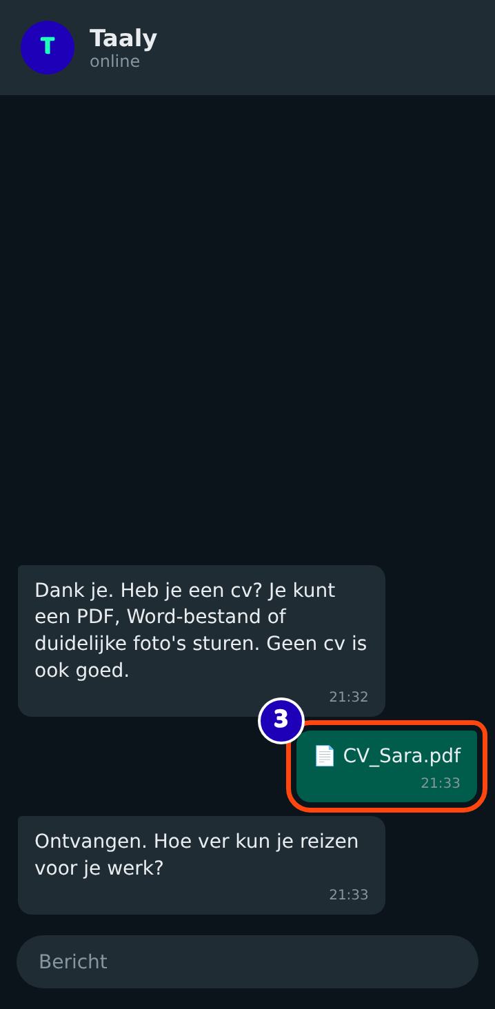 Een cv als PDF-bestand sturen in het WhatsApp-gesprek