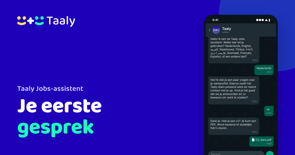 Je eerste gesprek met de Taaly Jobs-assistent op WhatsApp