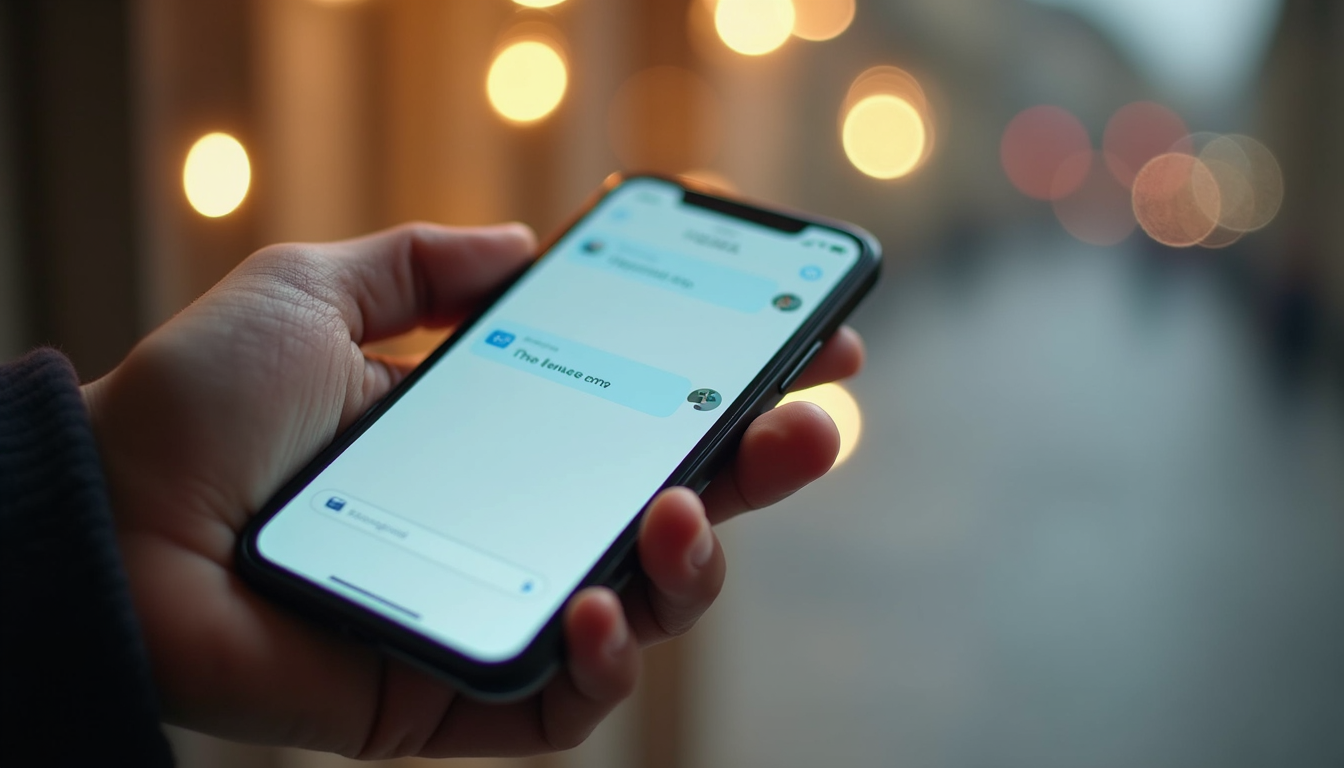 Close-up van een smartphonescherm met een chat-app voor taaluitwisseling